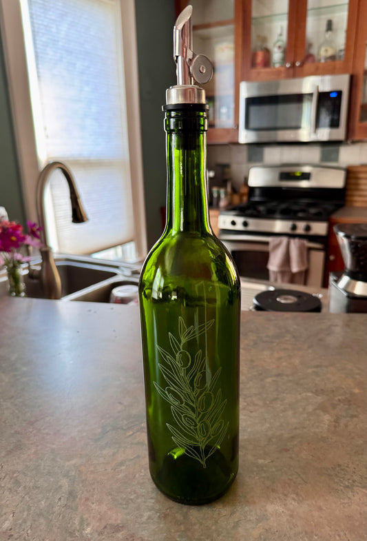 Handcrafted Engraved Bottle for Olive Oil, Vinegar, Whiskey & More