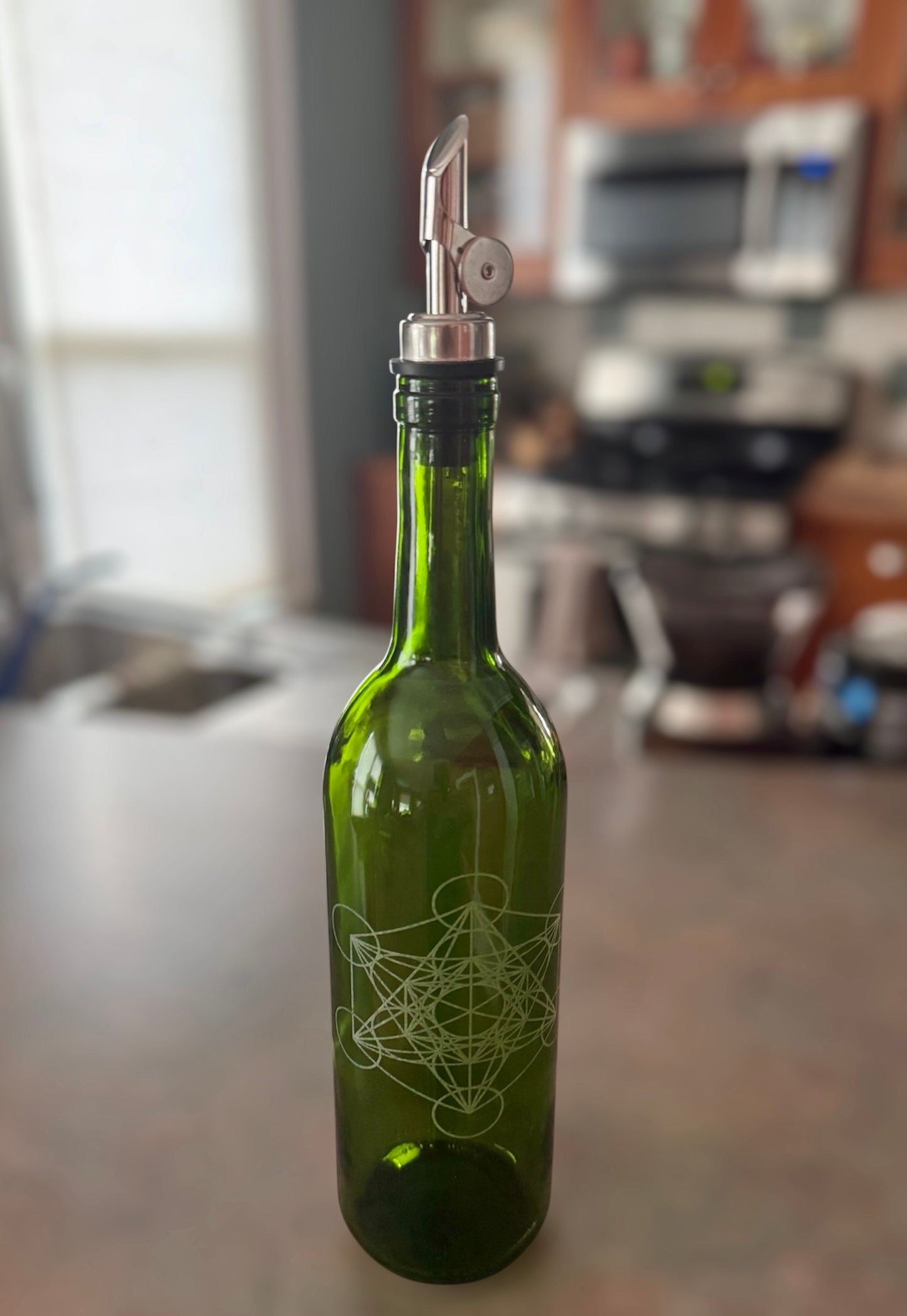 Handcrafted Engraved Bottle for Olive Oil, Vinegar, Whiskey & More
