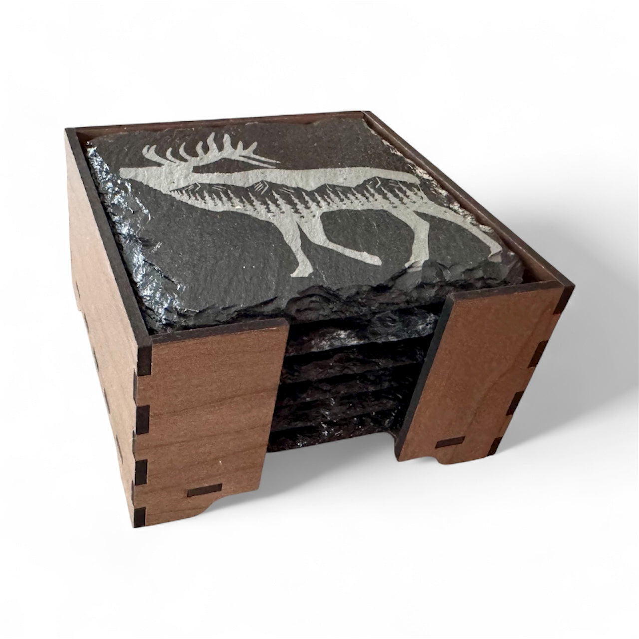 Eclectic Elk Engraved Slate Coaster Set