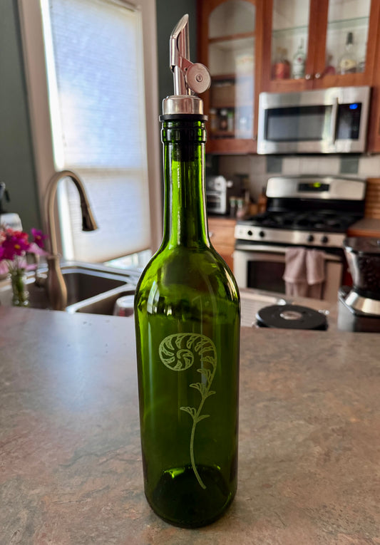 Handcrafted Engraved Bottle for Olive Oil, Vinegar, Whiskey & More