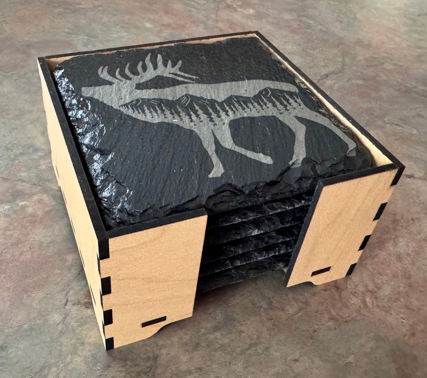 Eclectic Elk Engraved Slate Coaster Set