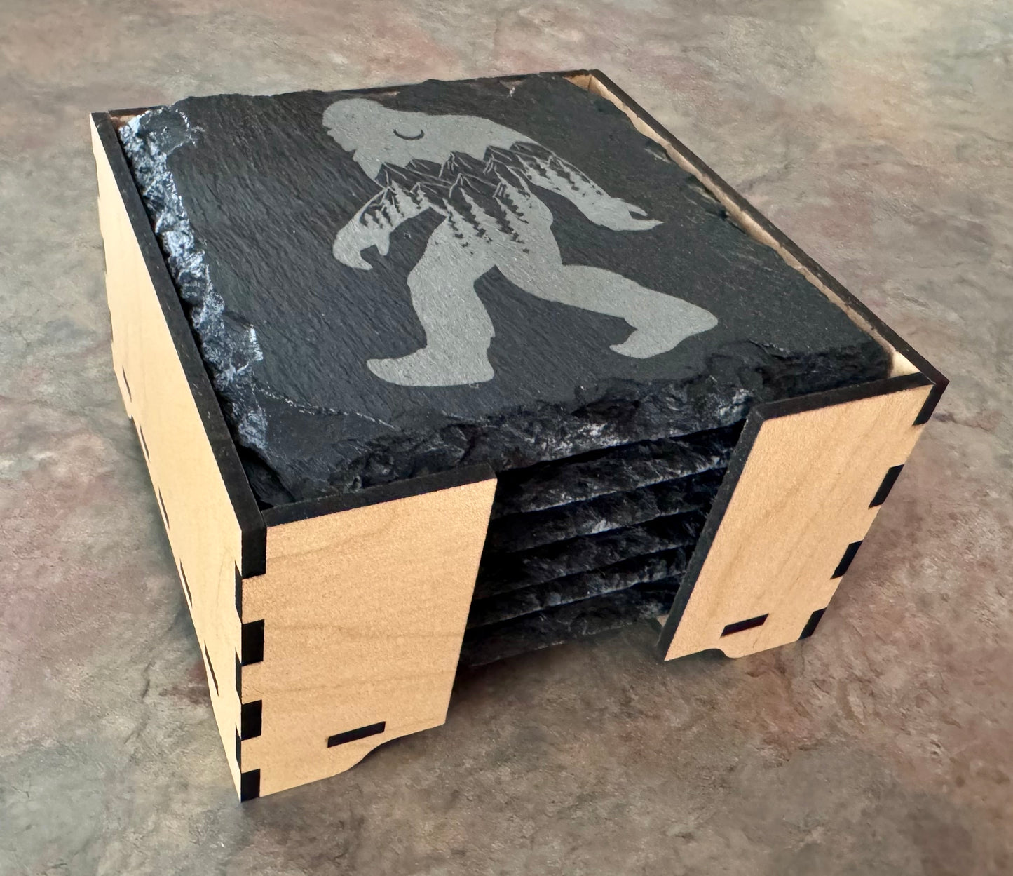 Sasquatch Engraved Slate Coaster Set