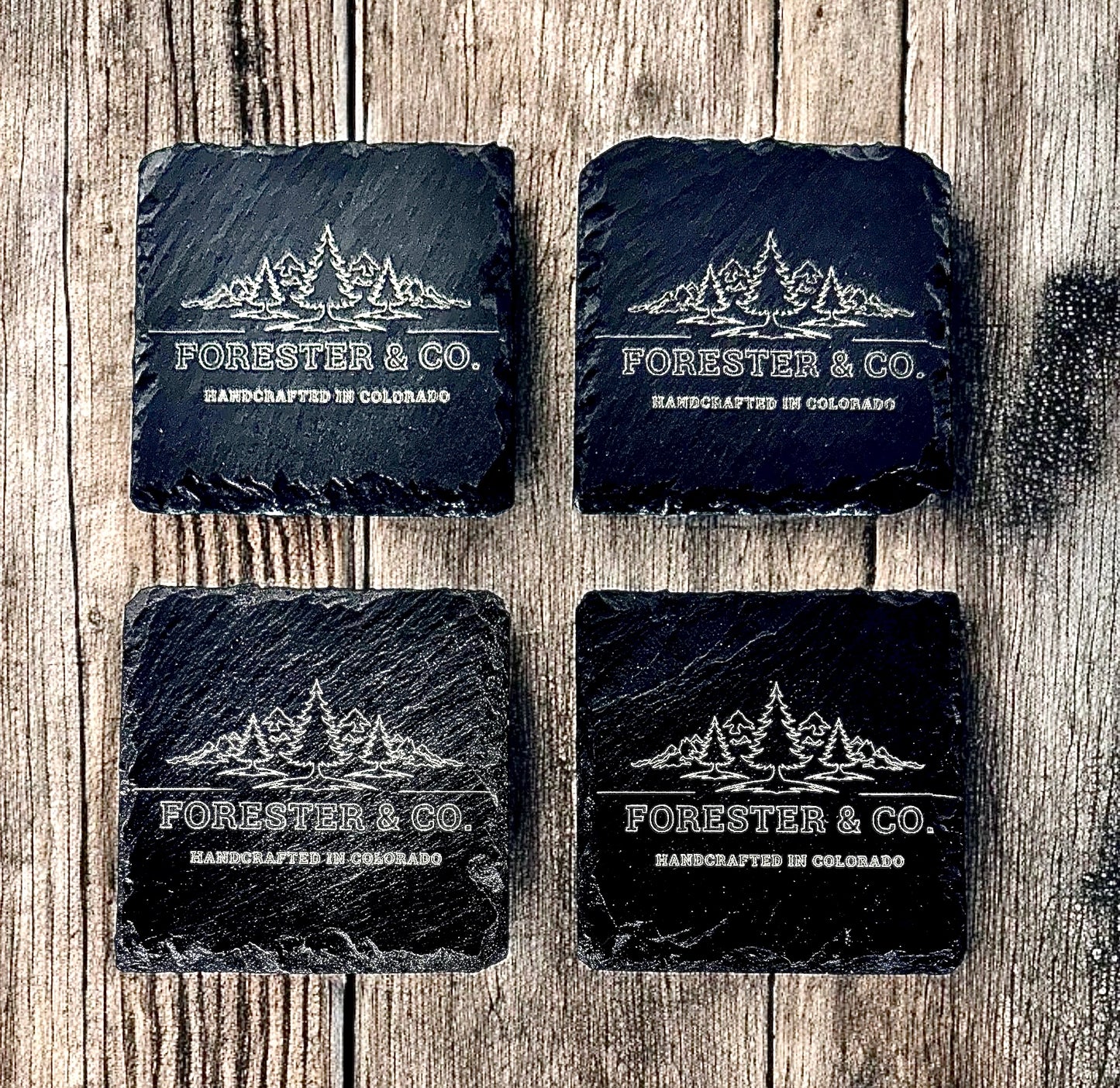 Forester & Co. Logo Engraved Slate Coaster Set