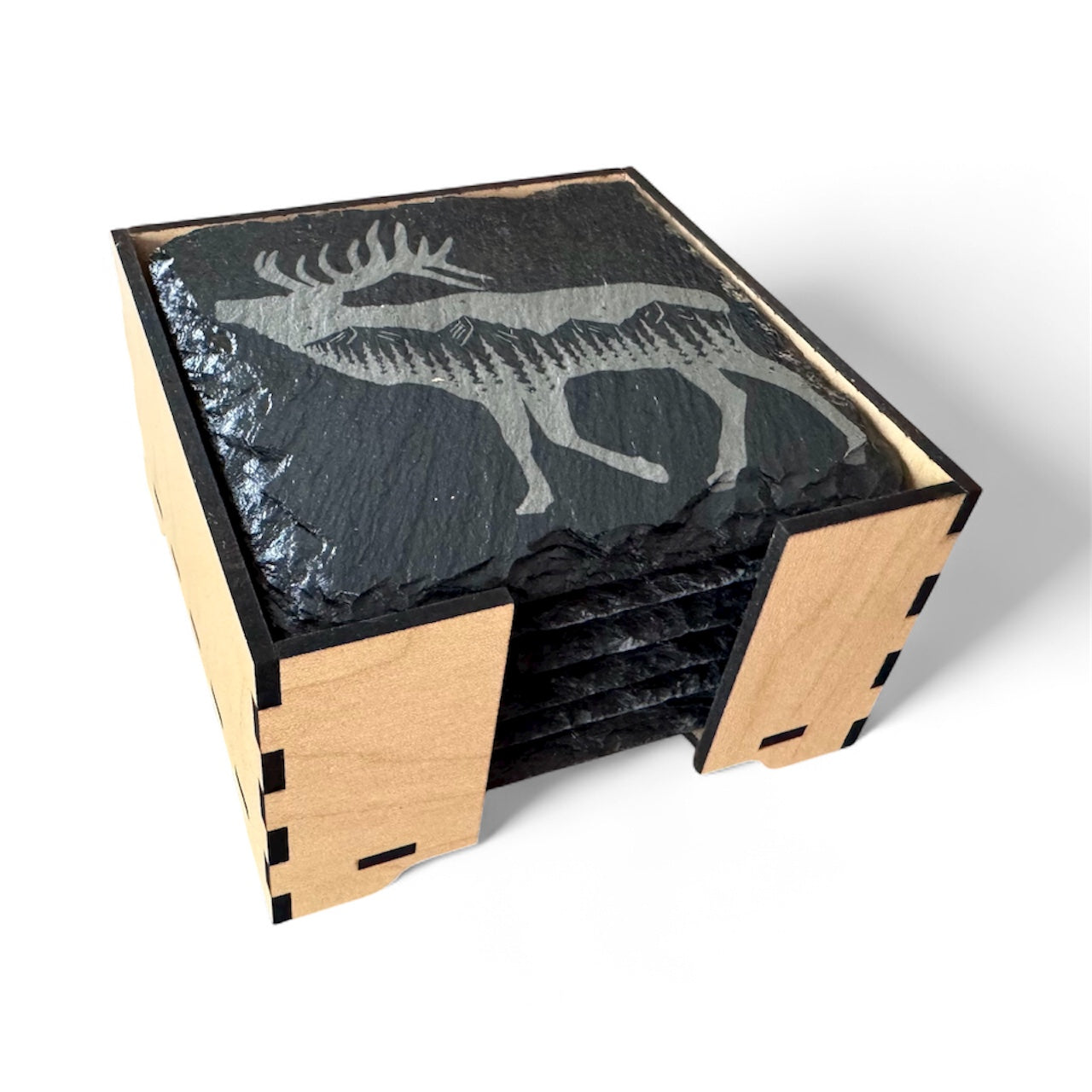 Eclectic Elk Engraved Slate Coaster Set